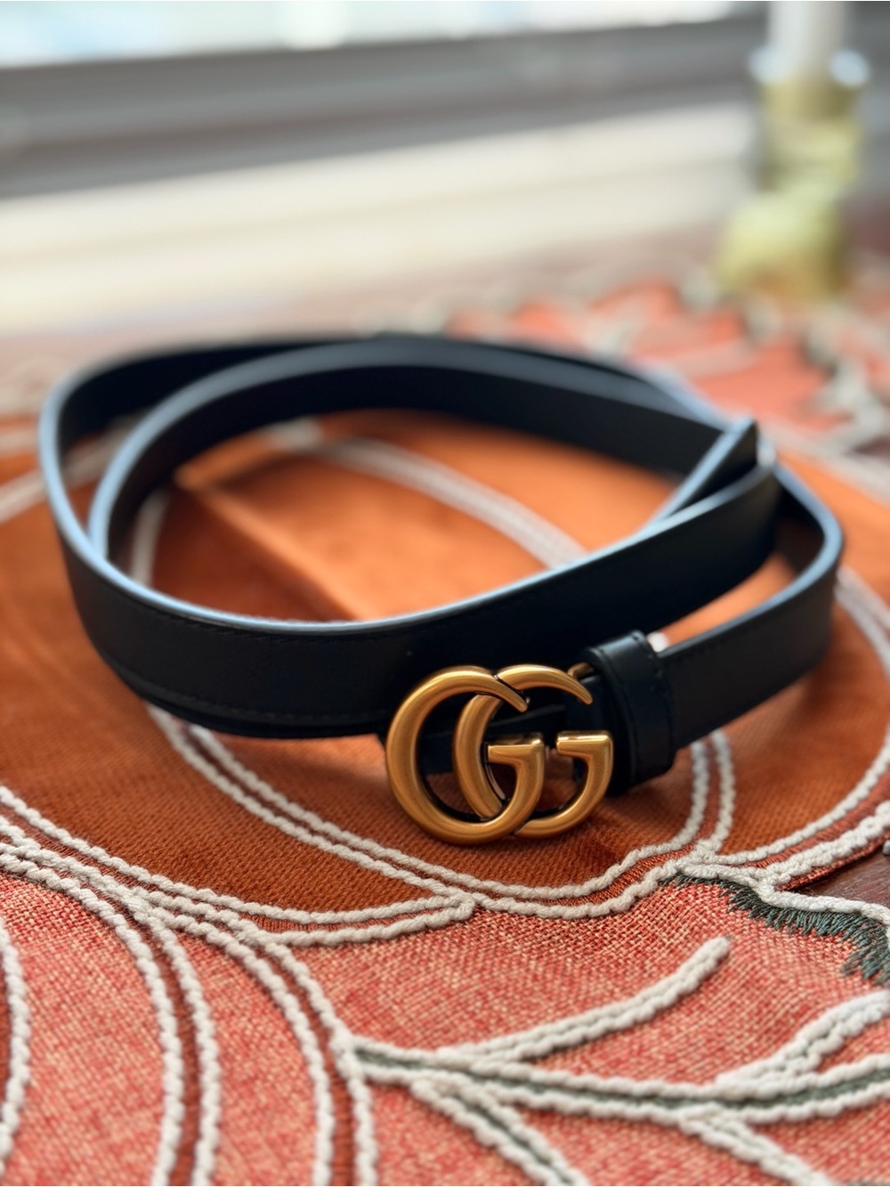Gucci Black Leather Belt with Gold Double G Buckle